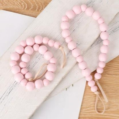 Boho Wood Bead Curtain Tiebacks Curtain Holdbacks with Hooks - color: Pink