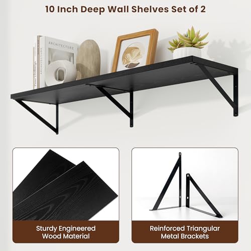 Axeman Deep Floating Shelves, 40'' x 10'' Black Wall Shelves Set of 2 - color: Black, size: 40W x 10D