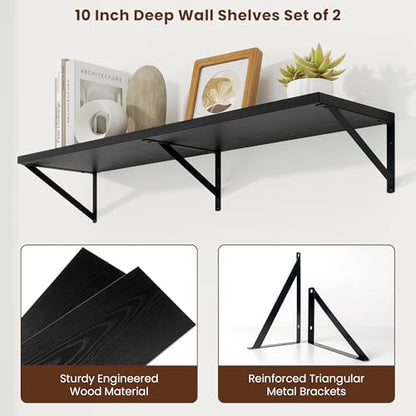 Axeman Deep Floating Shelves, 40'' x 10'' Black Wall Shelves Set of 2 - color: Black, size: 40W x 10D