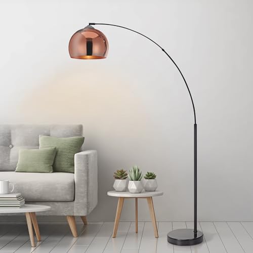 Teamson Home Arquer 66.93" Arc Floor Lamp for Living Rooms, Home Offices, Dining Rooms, Bedrooms with Faux Black Marble Base and Rose Gold Bell Shade - color: Rose Gold