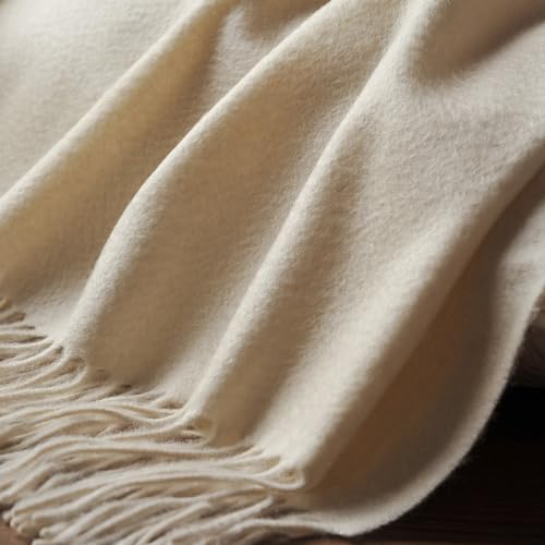 EP Mode 100% Pure Cashmere Throw Blanket for Sofa, Whisper White - color: Whisper White