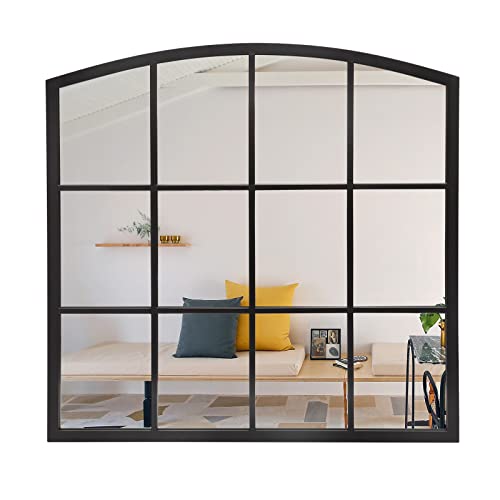 Black Window Pane Mirror, 36" x 36" Arched Decorative Wall Mirror - color: Black, size: 36"L x 36"W