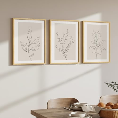 Framed Neutral Botanical Minimalist Line Canvas Wall Art Bedroom, 12x16 In | Neutral botanical line, 3 piece, Canvas print, Modern minimalist pictures, Beige plant artwork, Master guest bedroom wall art - color: Neutral Beige
