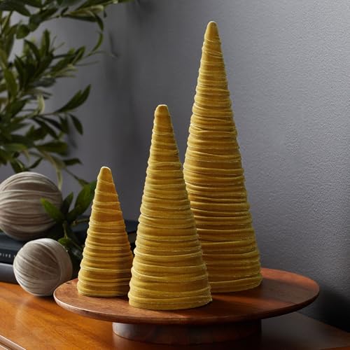 Gold Velvet Trees, Set of 3, Gold - color: Gold