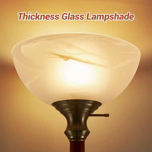 EJIAXIN 72" Wood Torchiere Floor Lamp with Glass Shade Gold Standing Lamp - color: Gold