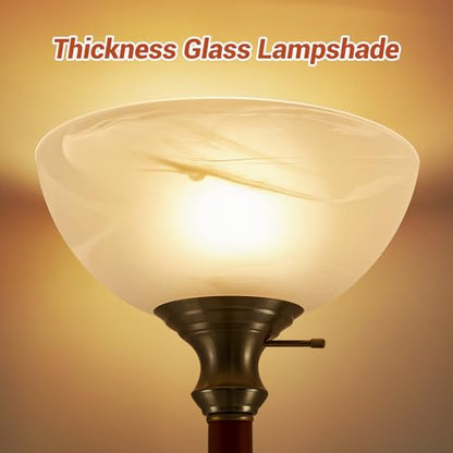 EJIAXIN 72" Wood Torchiere Floor Lamp with Glass Shade Gold Standing Lamp - color: Gold