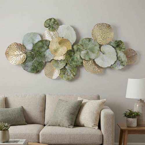Lucky Monet Large Metal Wall Decor 3D Stacked Metal Wall Art Modern Lotus Leaf Wall Sculptures Hanging Decoration for Living Room Bedroom Entryway, 52.3" x 24.8" - color: Style 6