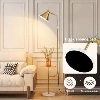 Gold Brass Brushed Floor Lamps with Side Table, Dimmable Light - color: Gold