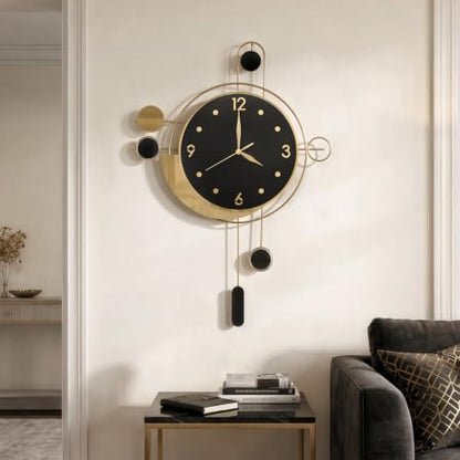Cuspin Modern Wall Clock Black Gold with Pendulum, Decorative Metal Clock - color: Black Gold Modern