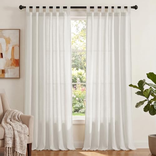PrinceDeco Linen Semi Sheer Curtains for Living Room, 52x84 inch, Off White - color: Off White, size: 52"W x 84"L (Pack of 2)