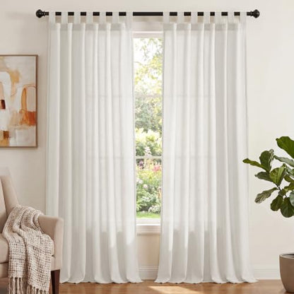 PrinceDeco Linen Semi Sheer Curtains for Living Room,52x108 inch, Off White - color: Off White, size: 52"W x 108"L (Pack of 2)