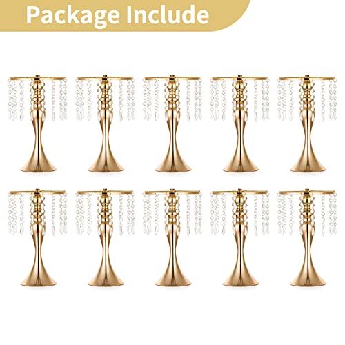 NUPTIO Tall Vase Table Centerpiece, 13.8", Gold, 10 Pcs | Crystal Metal Flower Holder Stand, for Wedding Reception, Tables, Road Lead, Party - color: Gold, size: 10 x M