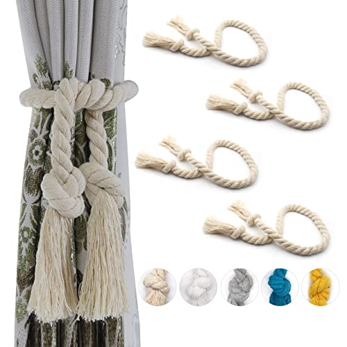 4 Pack Rope Curtain Tiebacks, Natural Cotton Curtain Holdbacks, Outdoor Curtain Tiebacks for Patio Gazebo Pergola Cabana, Decorative Curtain Tie for Rustic Farmhouse Village Theme, Beige - color: Beige Rope 4 Pack