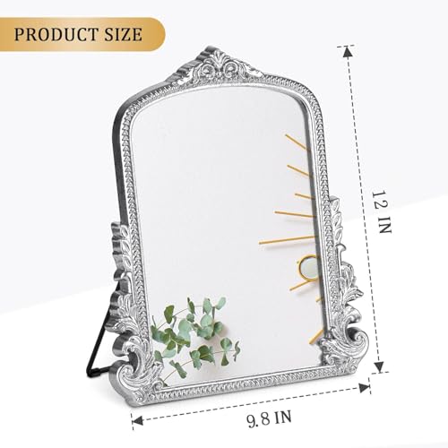 Vintage Makeup Mirror, 12"x 9.8" Silver Vanity Desk Antique Tabletop Mirror - color: Silver, size: 12"L x 9.8"W