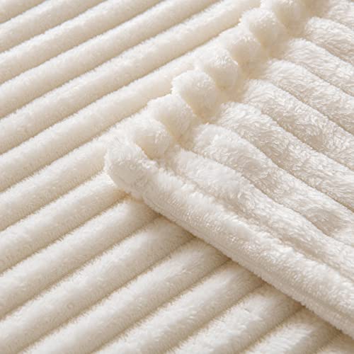 MIULEE Fleece Blanket King Size 90"x108" 300GSM Super Soft Lightweight Plush Striped, Cream White Warm Cozy Breathable Ribbed Blanket for Bed/Sofa/Couch - color: Cream White, size: 90"x108"