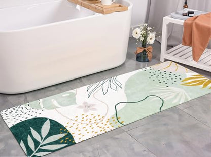 Lahome Green Hallway Runner Rug - 2x6 Washable Kitchen Runner Rug Boho Non-Slip Low-Plie Laundry Room Rug Soft Bathroom Rug Botanical Print Throw Carpet for Entrance Bedroom Living Room - color: Green, size: 2' x 6' (Rectangular)