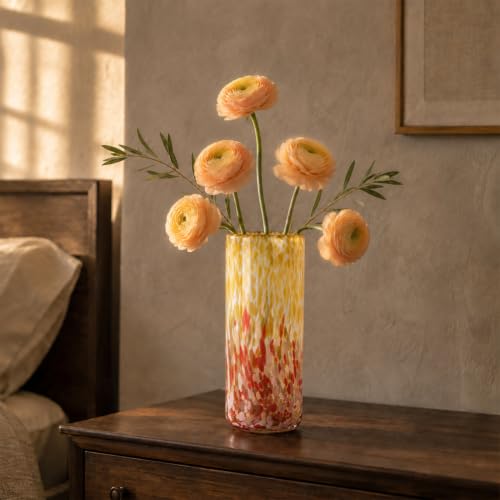 9.45in H Sea Glass Cylinder Vase Unique Hand Blown Glass Vase for Flower - color: Green
