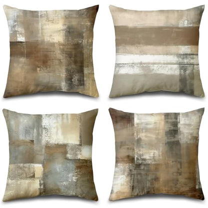 Throw Pillow Covers 16x16 Brown Tan Gray Set of 4 - color: Brown Tan, size: 16" x 16" (Pack of 4)
