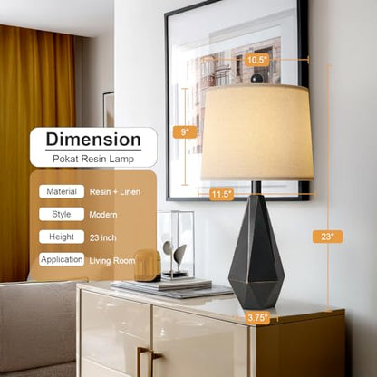 PoKat 23'' Farmhouse Table Lamps Set of 2, Black Bedside Lamps for Bedroom Night Stands, Modern Nightstand Lamps for Living Room, End Side Table, Black - color: Medium - Black with Gold