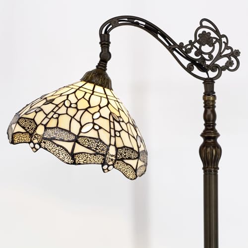 WERFACTORY Tiffany Floor Lamp Cream Stained Glass Dragonfly Arched Lamp