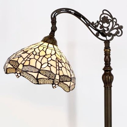 WERFACTORY Tiffany Floor Lamp Cream Stained Glass Dragonfly Arched Lamp