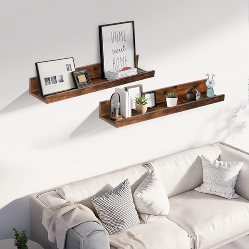 Muzilife 24" Wood Floating Shelves Wall Shelf with Lip, 2Pcs, Brown - color: Walnut Brown, size: 24"