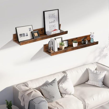 Muzilife 24" Wood Floating Shelves Wall Shelf with Lip, 2Pcs, Brown - color: Walnut Brown, size: 24"