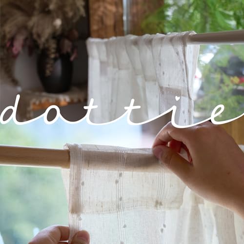 jinchan White Pom Pom Voile Kitchen Tier Curtains 24 Inches 2 Panels - color: Dottie Linen Whisper, size: 26"W x 24"L (Pack of 2)
