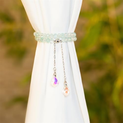 Magnetic Curtain Tiebacks, 2 Pack Colorful Crystal Curtain Drapery Holdbacks, Boho Curtain Ties for Home Office Decorative (Green) - color: Green