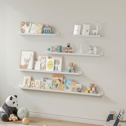 SAUMONIERES Picture Ledge Shelf Floating Book Shelves Set of 2 Wall Mounted Solid Wood for Bedroom Bathroom Living Room Kitchen, 24 Inch White - color: White, size: 24 inch