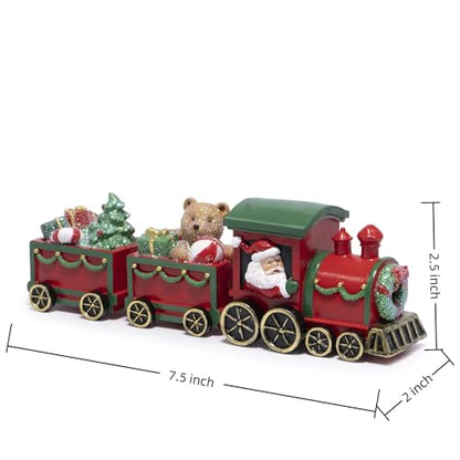 Hodao Christmas Train Decorations – Hand-Painted Resin Santa Claus Gift Train with Teddy Bear, Christmas Tree and Presents, Festive Ornament for Home, Tabletop, Shelf, Mantel, Décor