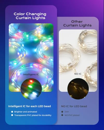 Brightown 540 LED RGB Smart Curtain Fairy Lights with Remote, 4.9x6.6ft - size: 540 LED - Remote Control