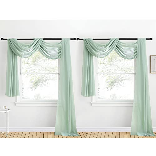 NICETOWN Voile Sheer Scarf Valances for Windows, 216" Extra Long Window Dressings for Anniversary/Wedding Design, Sage Green, 60" Wide, 2 Pieces - color: Sage Green