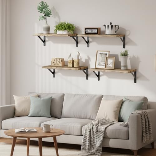 Fixwal Wall Floating Shelves for Decor (Light Brown, Set of 4, 16.5 Inch) - color: Rustic Brown