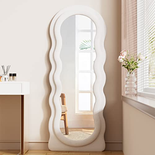 Full Length Mirror Floor Mirror, 63" x 24" Wavy Body Mirror, Standing Mirrors Full Length for Bedroom, Living Room, Cloakroom, Wavy Mirrors, White - color: White-arched