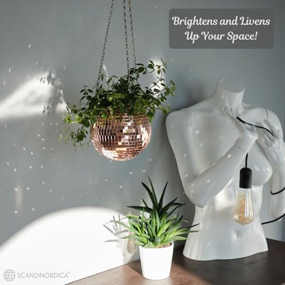 SCANDINORDICA Disco Ball Planter, Value Package, 6-inch Rose Gold - size: 6" Rose Gold