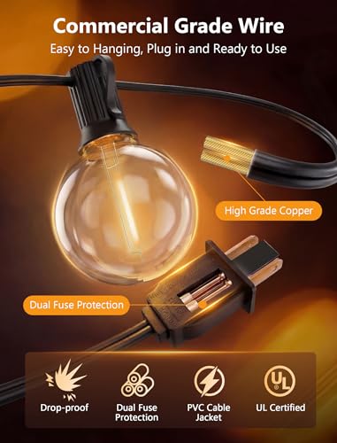 25Ft G40 LED Outdoor String Lights Waterproof with 27 Shatterproof Bulbs - color: Black, size: 25Ft
