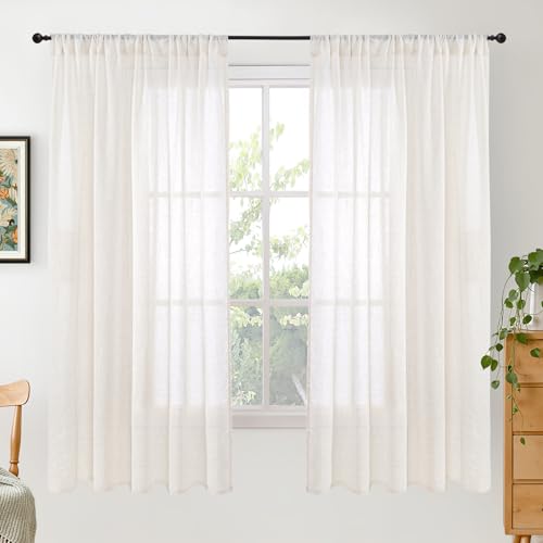 BGment Linen Semi Sheer Curtains 52X63 Inch Length for Living Room - color: Linen, size: 52"W x 63"L (Pack of 2)