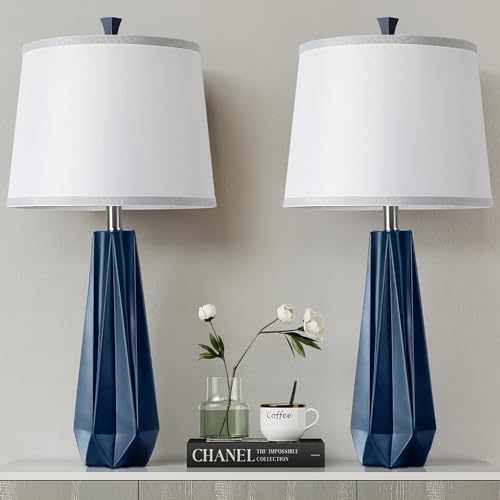 WIHTU 27'' Navy Blue Resin Table Lamps, Desk Lamps with 3 Color Temperature - color: Blue
