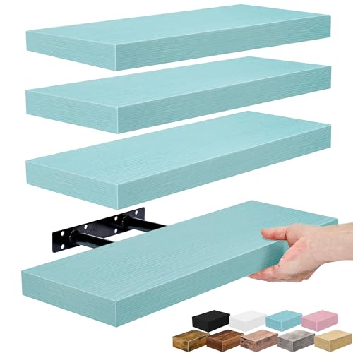 Sorbus 16 Inch Floating Shelves for Wall (4 Pack, Breezy Blue) - color: Breezy Blue, size: 4 Pack