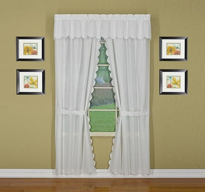 Today's Curtain, Orleans Scallop Curtain, White 45" Panel Pair and Tieback,4-Piece-Set, 60" W x 45" L, White - color: White, size: 60"W x 45"L (Pack of 1)