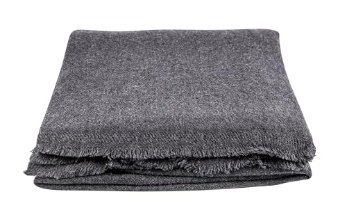 Cashmere Blanket – Hand Woven 100% Cashmere Wool Throw Blanket, 135 x 270 cm – Plain Cozy, and Soft Blanket for Bed, Sofa, or Couch - Made in Nepal - color: Black Grey