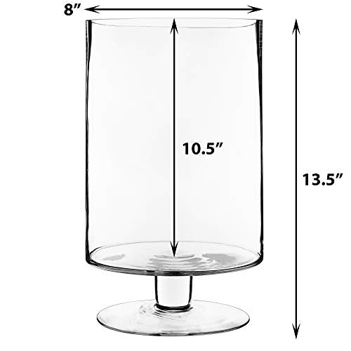 CYS EXCEL Glass Hurricane Pillar Candle Holder (H:13.5" W:8") | Multiple Size Choices Short Stem Candle Centerpieces | Stemmed Glass Cylinder Candle Vase - size: H-13.5" W-8"