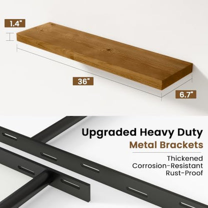Solid Wood Floating Shelves for Wall 36 inch,Walnut Wooden Shelf Set of 2 - color: Walnut, size: 36inches-2P