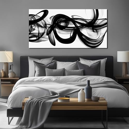 MDHKVPM Black Abstract Canvas Wall Art For Living Room Large Size - color: Black, size: 58"L x 29"W