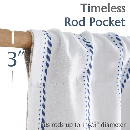 jinchan Stripe Linen Window Valance Curtain, 50x16, 1 Panel, Blue - color: Nautical Striped Blue on White, size: 50"W x 16"L (Pack of 1)