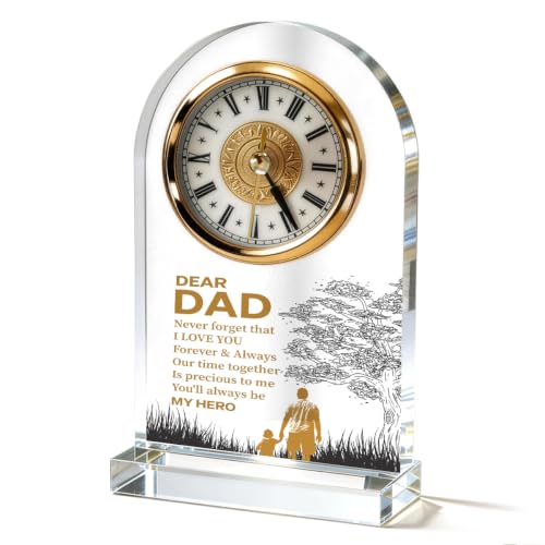 WKYAER Desk Clock Decor for Dad, Dear Dad Gift from Daughter Son, Clear Acrylic Table Clock, Fathers Day Birthday, Family Office Desktop Decor 4.3 x 7.8 in - color: Dad