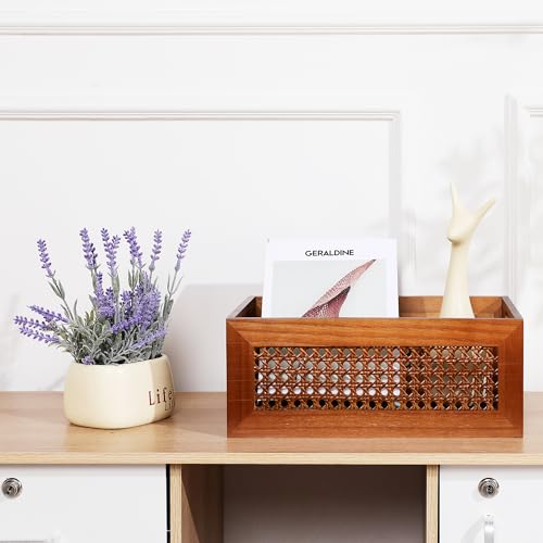 Rattan Wooden Box 15x11x6in Handmade Decorative Storage Basket with Handles - color: Brown, size: 1 Set - 15" x 11" x 5.9"