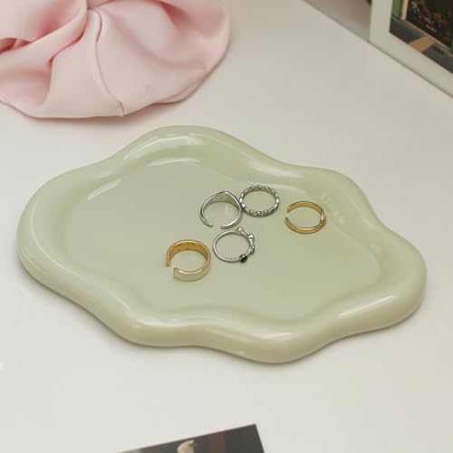 Jewelry Dish Trinket Tray for Women, Ring Dish Holder, Unique Cloud Shape Ceramic Plate Cute Things Vanity Aesthetic Room Decor Mother's Day Birthday (Mint Green) - color: Mint Green