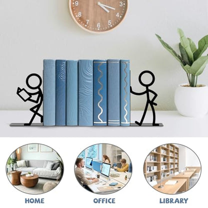 Metal Bookends Reading People Book Ends for Shelves - color: Black - 1 Pair People Reading Book